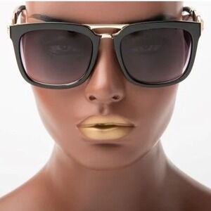 Sunglasses‎ Black Gold Square Frame Designer Fashion Shades
